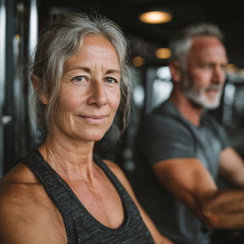 Група літніх людей займається спортом на природі